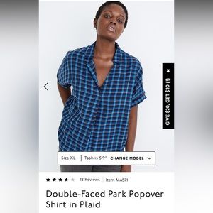 NWT Madewell Double-Faced Park Popover Shirt in Plaid - XL